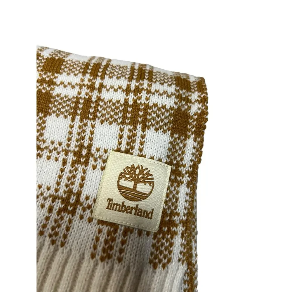Timberland Buffalo Cozy Plaid Rust Orange Cream Knit Scarf Unisex